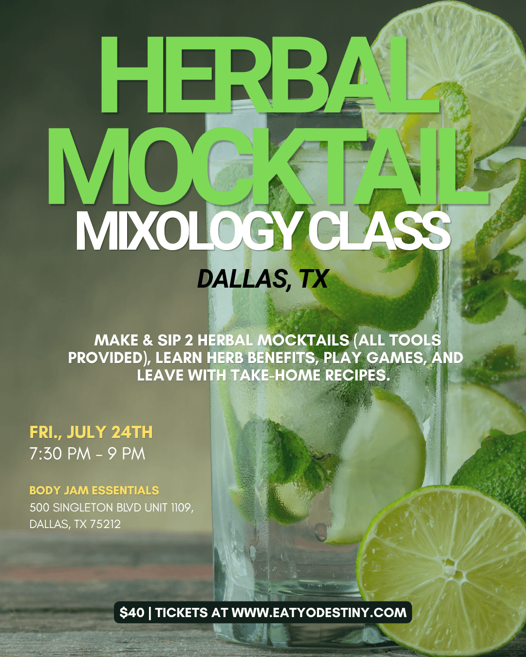July 24: Herbal Mocktail Workshop @ Body Jam Essentials