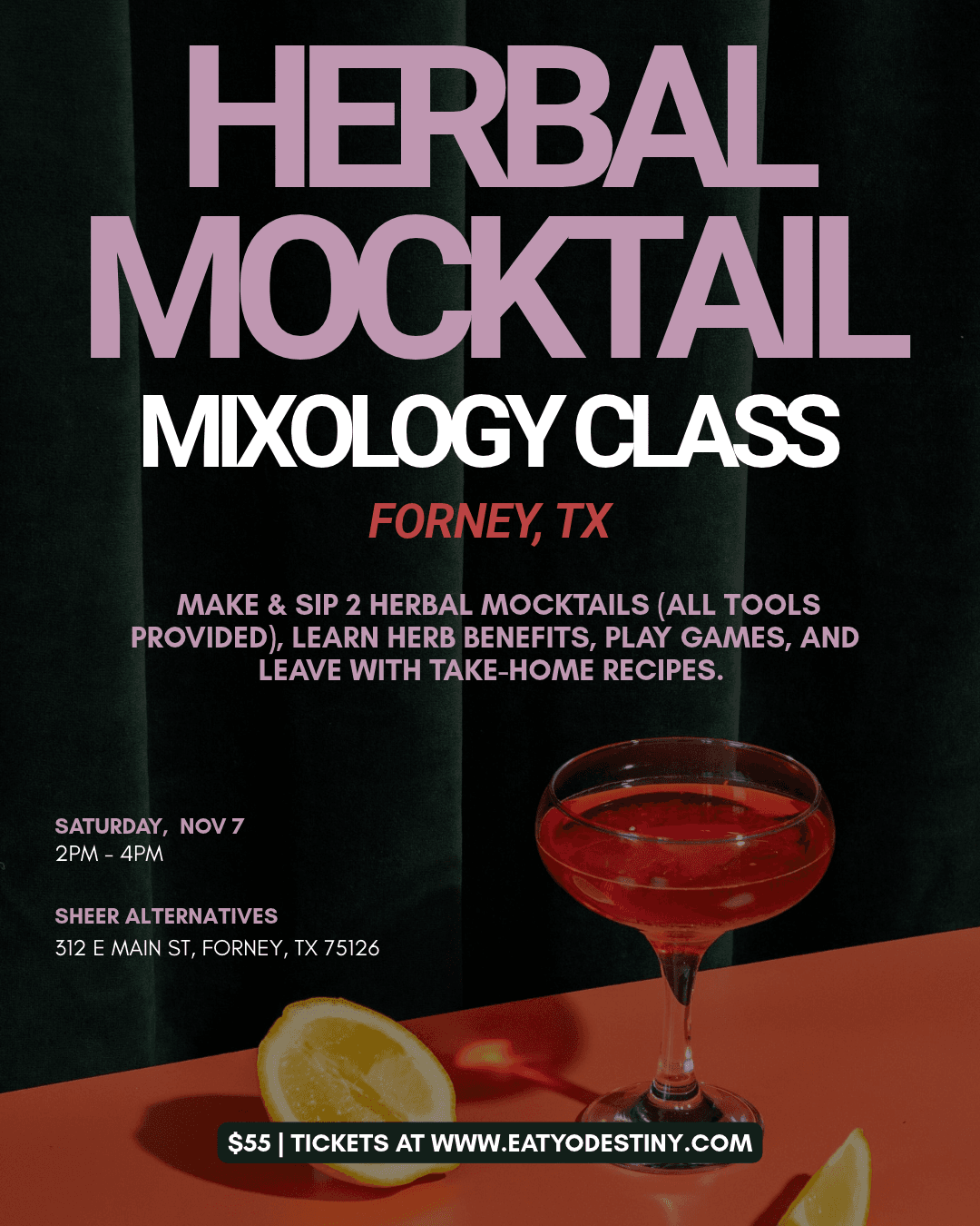 Nov. 7 Herbal Mocktail Workshop @ Sheer Alternatives